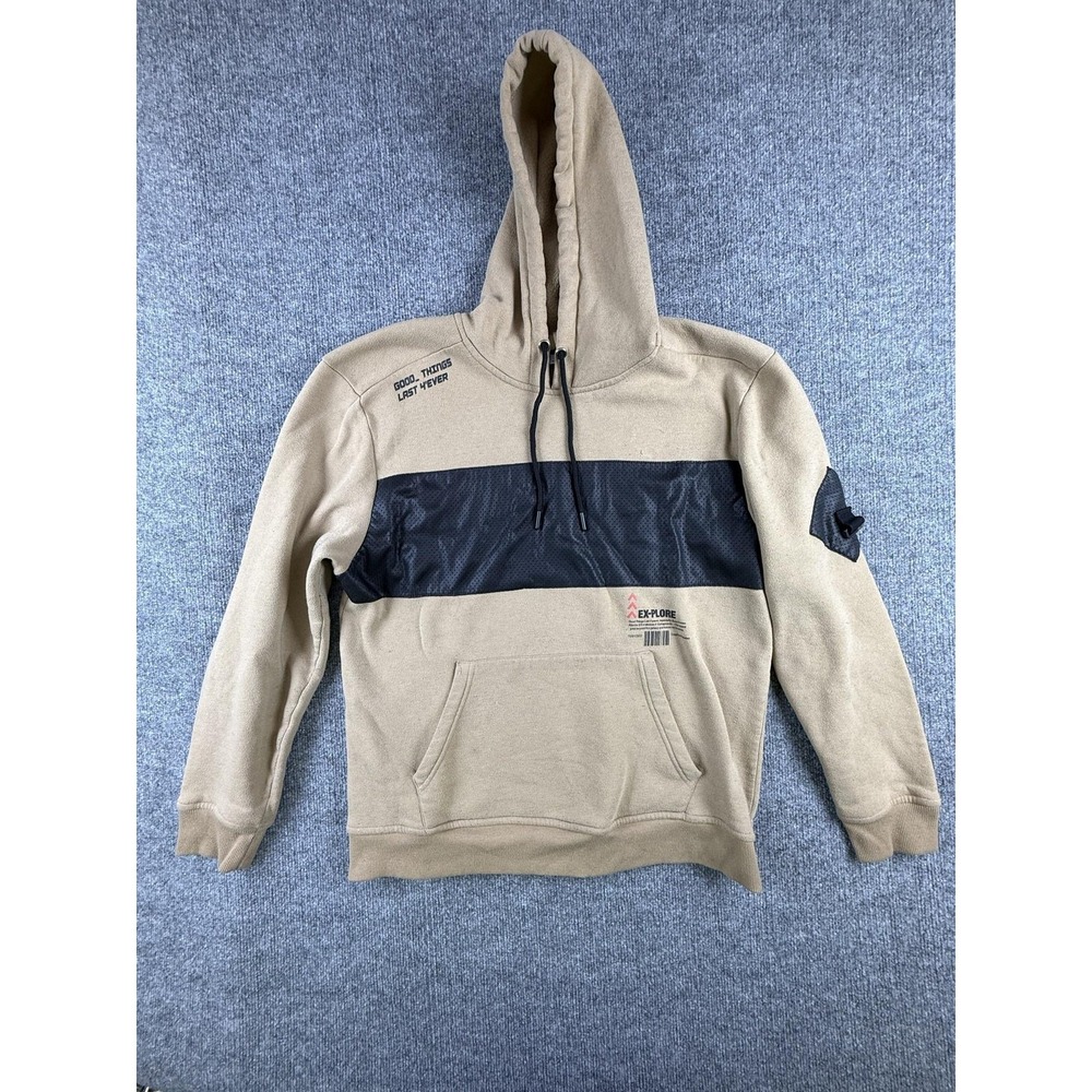 GTL4 Hoodie Mens Large Beige Fleece EX-PLORE Graphic Strap Buckle Pullover